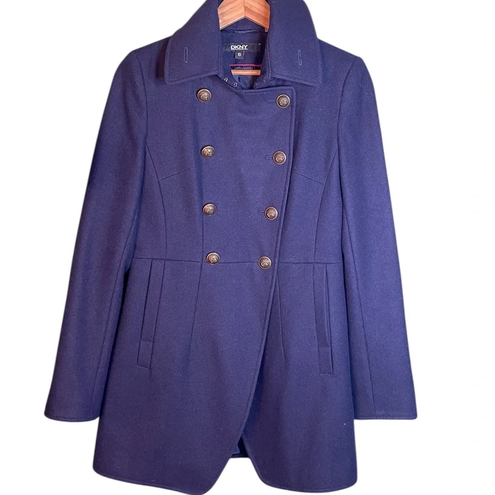 DKNY Navy Blue Double-Breasted Pea Coat Women’s Size 10